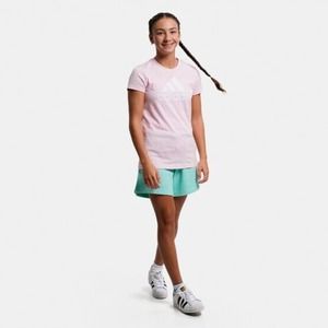 Adidas Girls White Logo Light Pink Crop Sleeve Active T-Shirt LG (14)